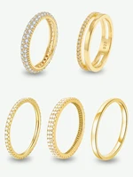 925 Sterling Silver Classic Golden Various Round Zircon Rings For Women Engagement Wedding Luxury High Quality Fine Jewelry