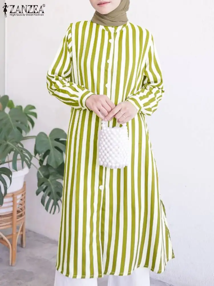

ZANZEA женские мусульманские Длинные Топы модная абайя Повседневная Весенняя блузка с длинным рукавом богемная полосатая рубашка изящная одежда женские блузы