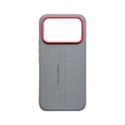 Luxury PU Leather Soft TPU Bumper Minimalist Phone Case with Metal Lens Frame for Redmi K100 Pro Max (Grey)
