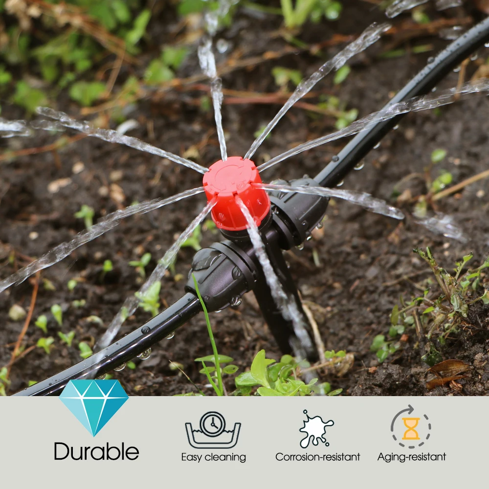 1/4&Prime; 8-hole Dripper with Stake Adjustable 0-80L/H Flow Sprinkler Anti-fall Off Outdoor Garden Lawn Micro Drip Irrigation System