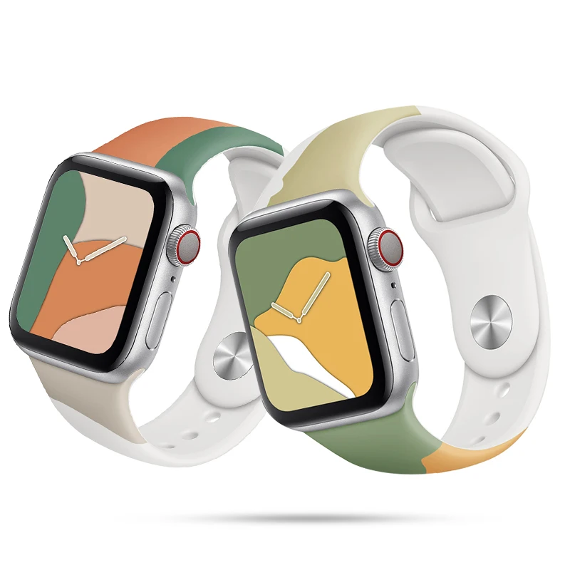 Ремешок для Apple Watch мягкий силиконовый спортивный браслет с цветным рисунком iWatch