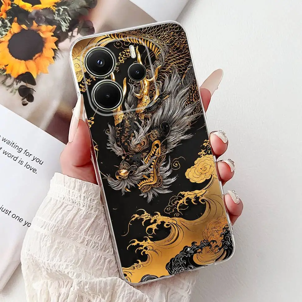 Clear Aesthetic Luxury Cute Cat & Floral Painted Soft Phone Case Cover