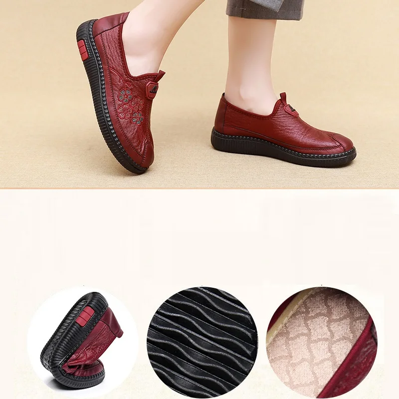 2023 New Spring /Autumn Genuine Leather Breathable Flats Ballet Shoes Female Casual Shoes Office Lady Comfort Shoes