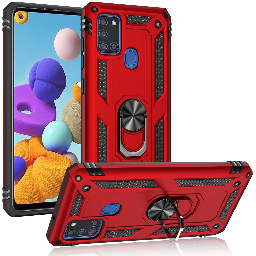 Rugged Armor Shockproof Case with Ring Stand and Hard Plastic Back Cover