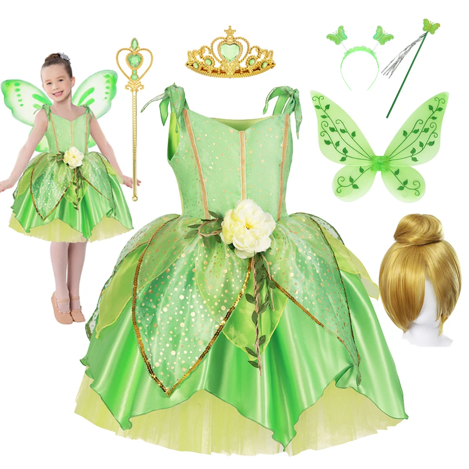 Ragazze Flower Fairy Dress Up Kids Princess Dress With Wings Halloween Princess Costume Elves Party Tinkerbell Tinker Bell Dress