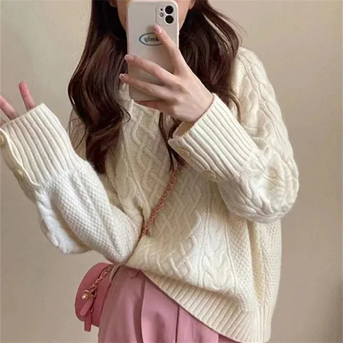 Soft Waxy Gentle Sweater Women's Autumn and Winter New Lazy Style Retro Japanese Loose Round Neck Fried Dough Knitted Top Women