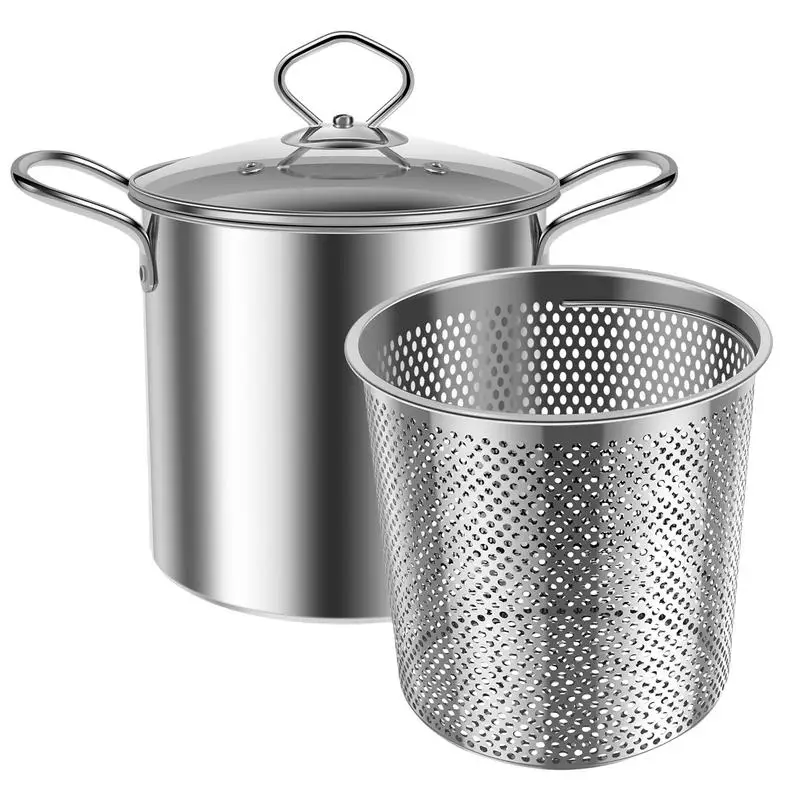 

Portable Cooking Pot with Strainer Basket French Fries Fryer Stainless Steel Multi Functional for French Fries Chicken Fry