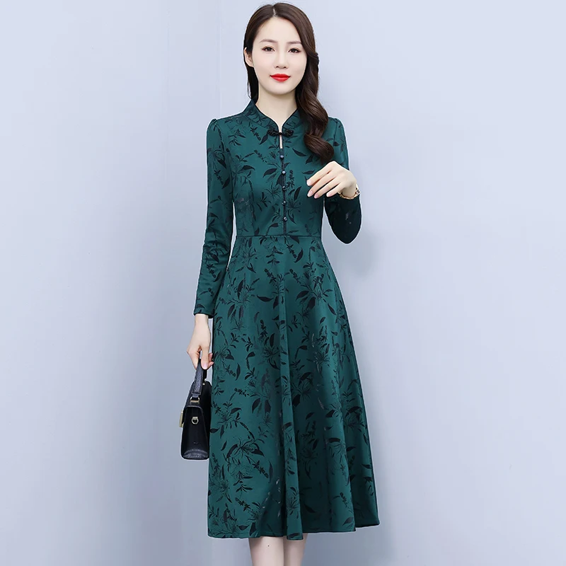 

2023 New temperament fashion elegant women's mother printed dress in long skirt