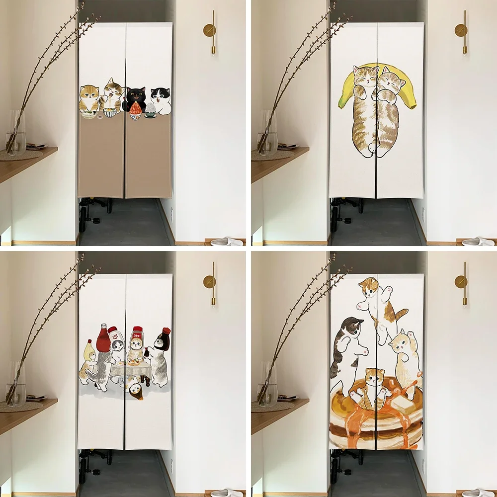 Japanese Door Curtain Noren Cute Funny Cat Drapes Living Room Bedroom Doorway Partition Kitchen Entrance Hanging Half-Curtains 2