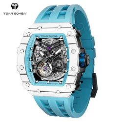TSAR BOMBA Watch for Men Carbon Fiber Luxury Automatic Mechanical Watches Sapphire Clock Waterproof Skeleton Mens WristWatch
