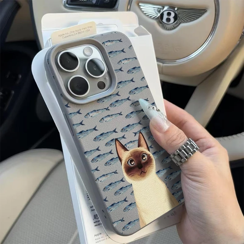 Siamese Cat and Fish Design Phone Case Cover