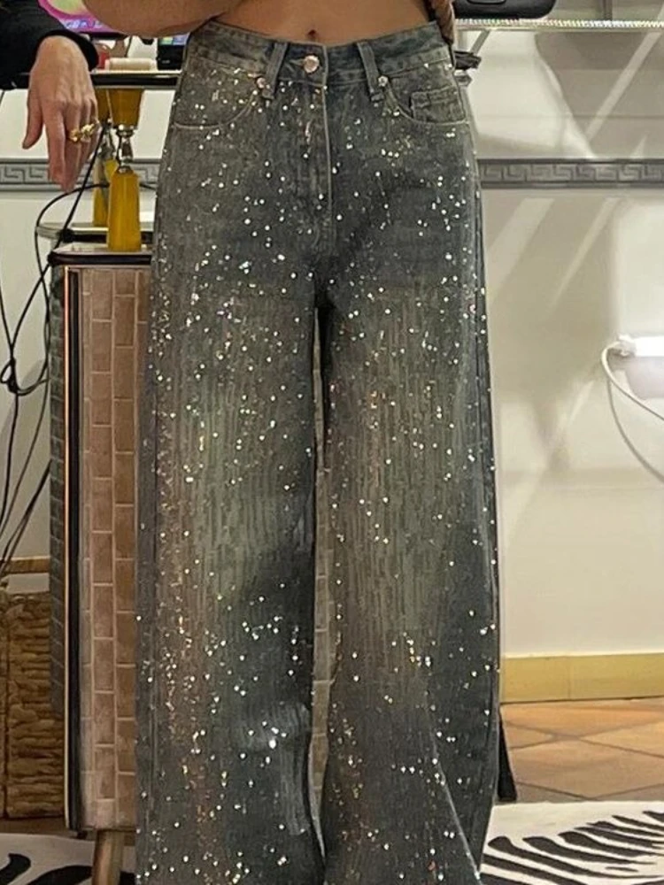 Wide leg jeans met strass lichtblauw – Goodies Cherry