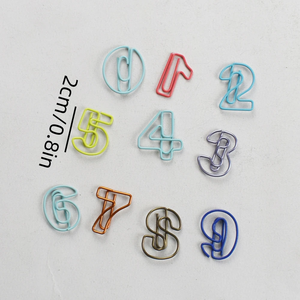 Metal Digital Shape Paper Clips Kawaii Cute Bookmark Clip Stationery Office School Supplies 10pcs/Set
