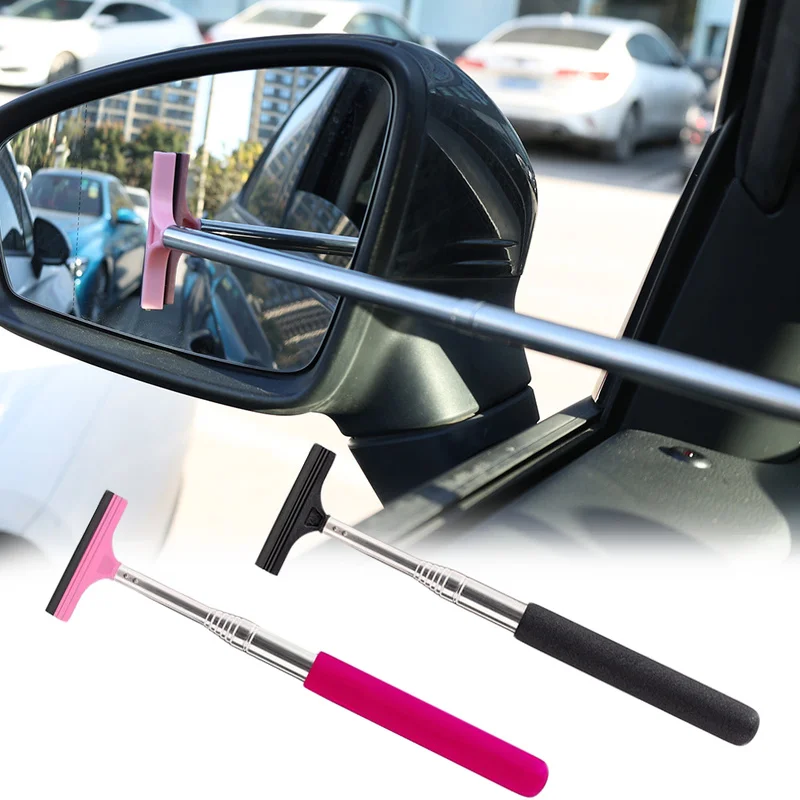 Car Rearview Mirror Wiper Telescopic Auto Mirror Squeegee Cleaner 100cm  Long Handle Car Cleaning Tool Mirror Glass Mist Cleaner - AliExpress