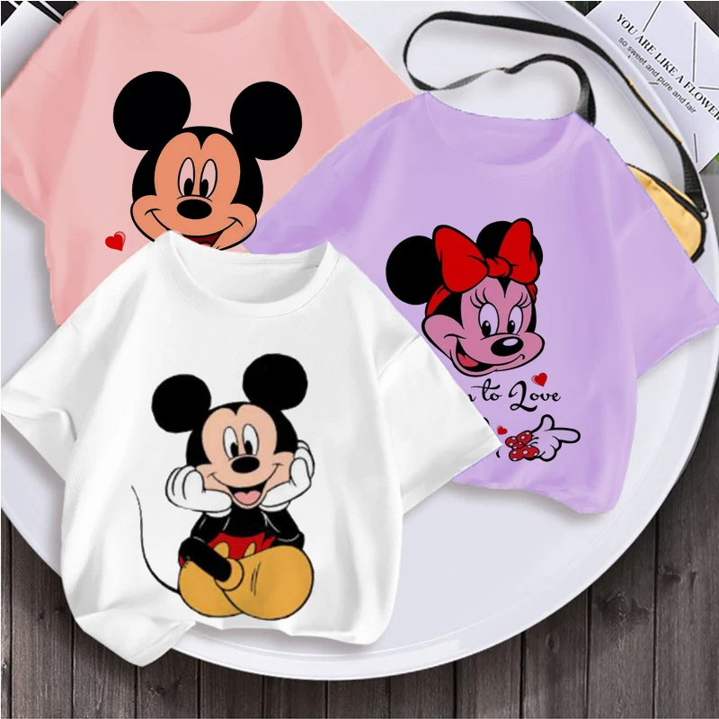 

Disney Mickey Mouse 2022 New Summer T Shirt Boys Clothes 3 4 5 6 7 8 9 Age Girl Clothes Korean Version Cartoon Short Sleeve Tees