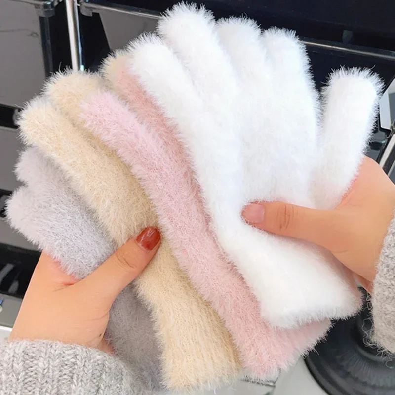 Winter Five Finger Gloves Cycling Gloves Full Finger Gloves Warm Gloves Sports Gloves Women Outdoors Solid Color