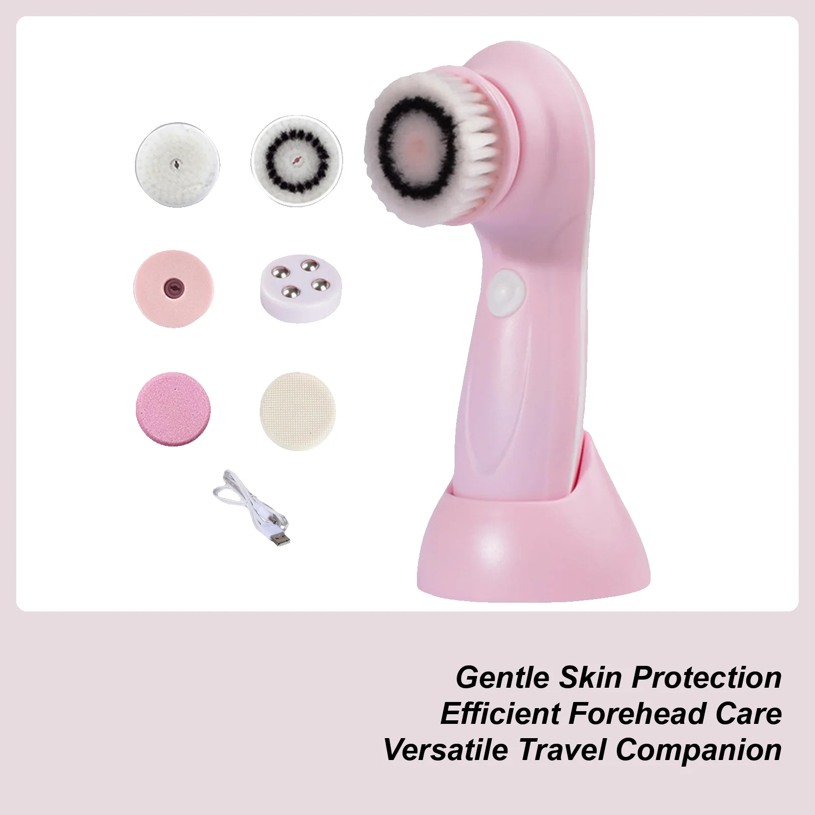 Facial Cleansing Brush Face Exfoliator Tool with 6 Brush Heads Rechargeable Skin Care Cleaning Wash System for Body Forehead