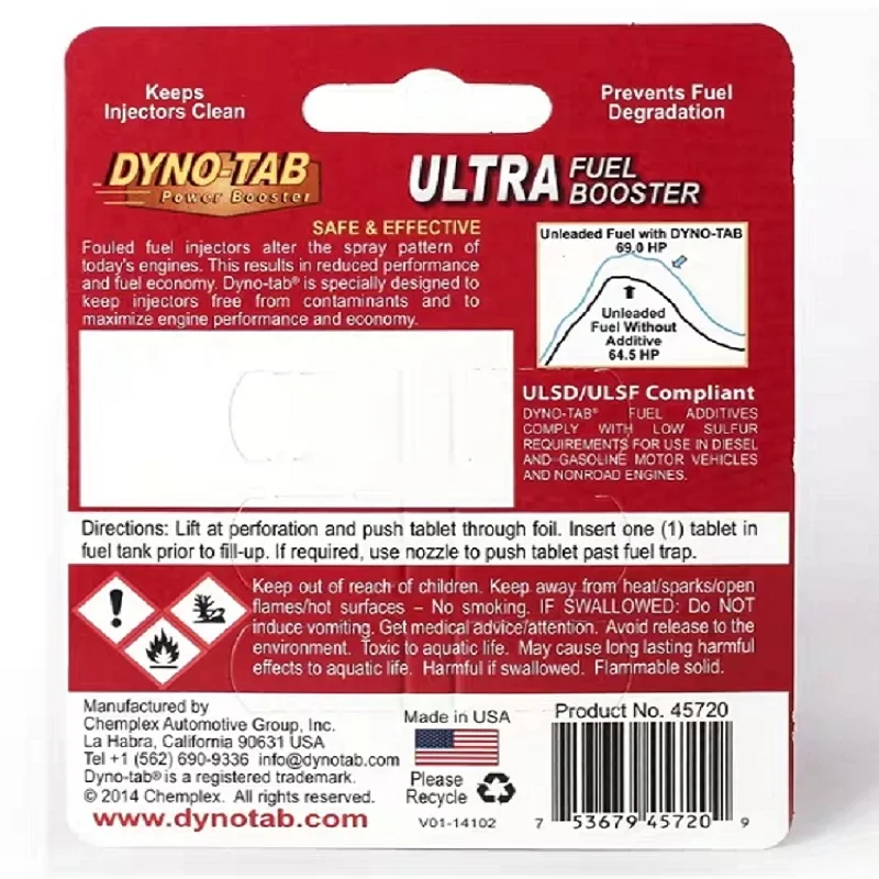 Dynotab Fuel Saving Power Booster Injector Cleaner Improve Performance MPG Prevent System Deposit Reduce Smoke