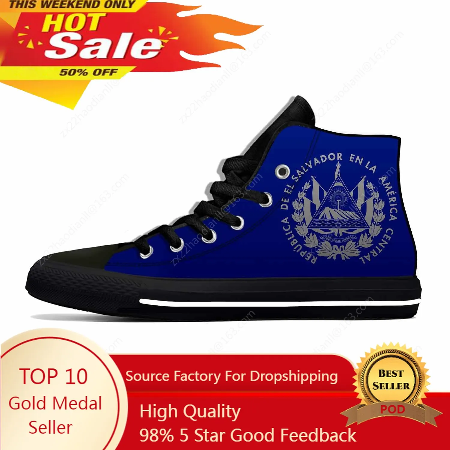 

El Salvador Salvadoran Flag Patriotic Pride Funny Casual Cloth Shoes High Top Lightweight Breathable 3D Print Men Women Sneakers