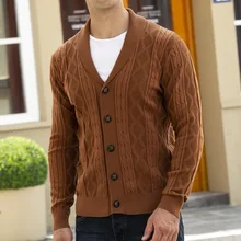 

Men's Argyle Cardigan Classic Autumn Winter Warm Sweater Fashion Pure Color Cotton Pullover Male Knitwear Clothes