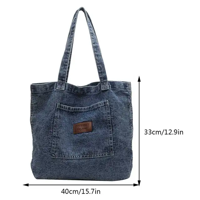 Bolso de mano de lona para estudiantes, bolso de mano de gran capacidad, sólido, de mezclilla, a la moda, sencillo, femenino - Imagen 5