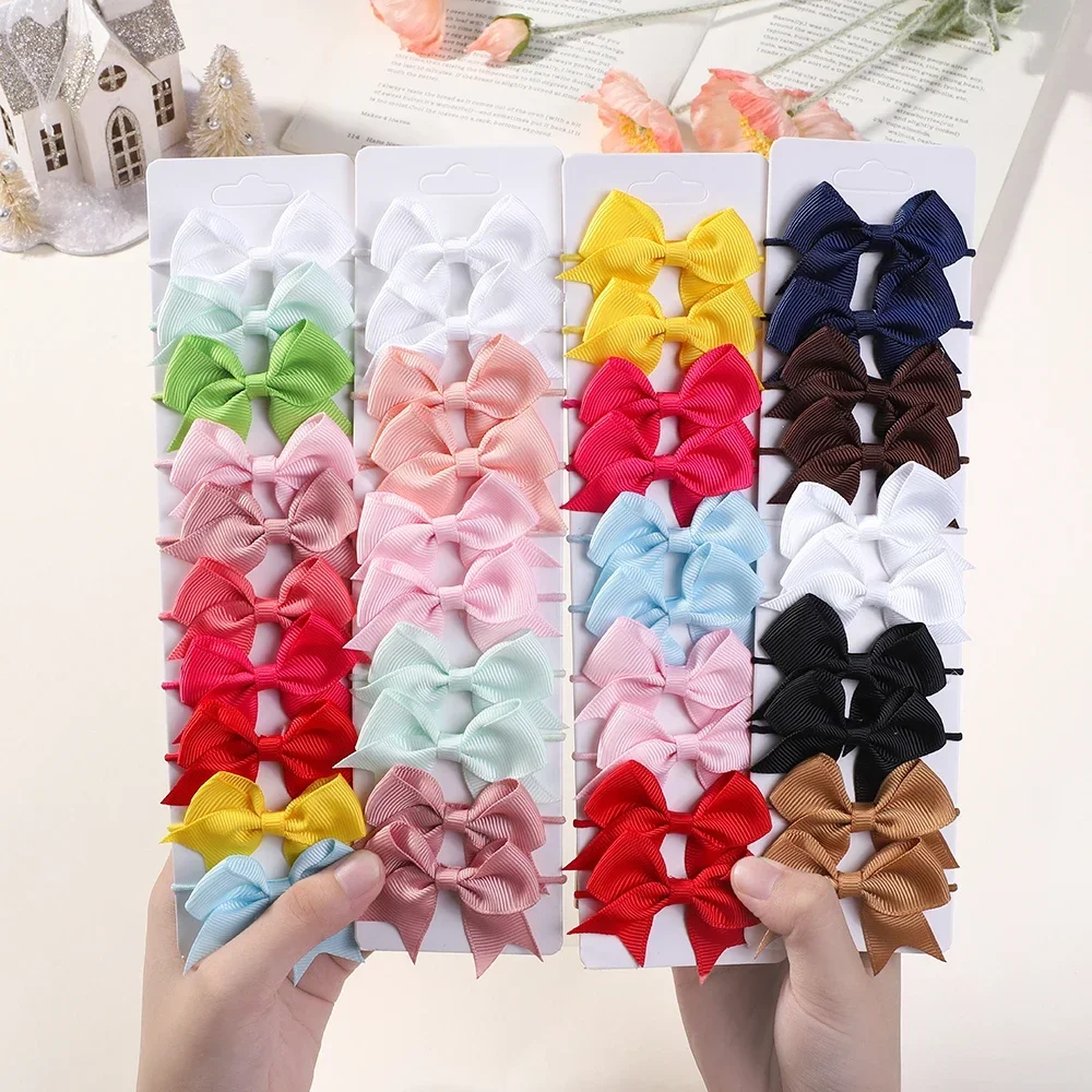 Hair Bands 10Pcs Bows Elastic Hair rubber band Hair Ties Ribbon Pigtail Grosgrain accessories girl Baby Gift for children