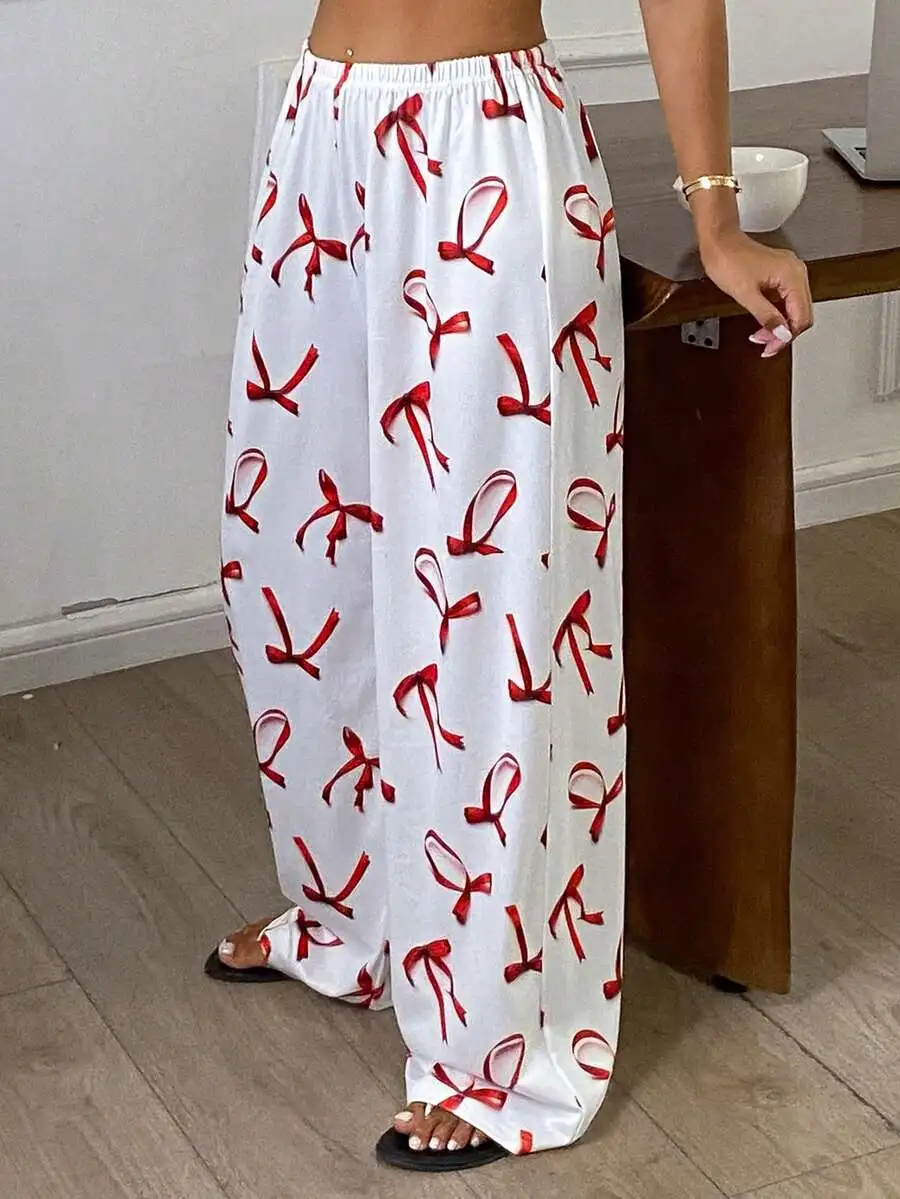 Womens Bow Print Comfortable Pajama Pants For Daily Wear_ecoleips.com