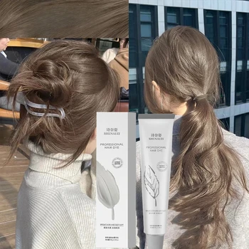 Crema colorante per capelli grigio-nocciola, colore tè al latte, per donne, a base vegetale, naturale, colore fisso, comoda da applicare a casa.