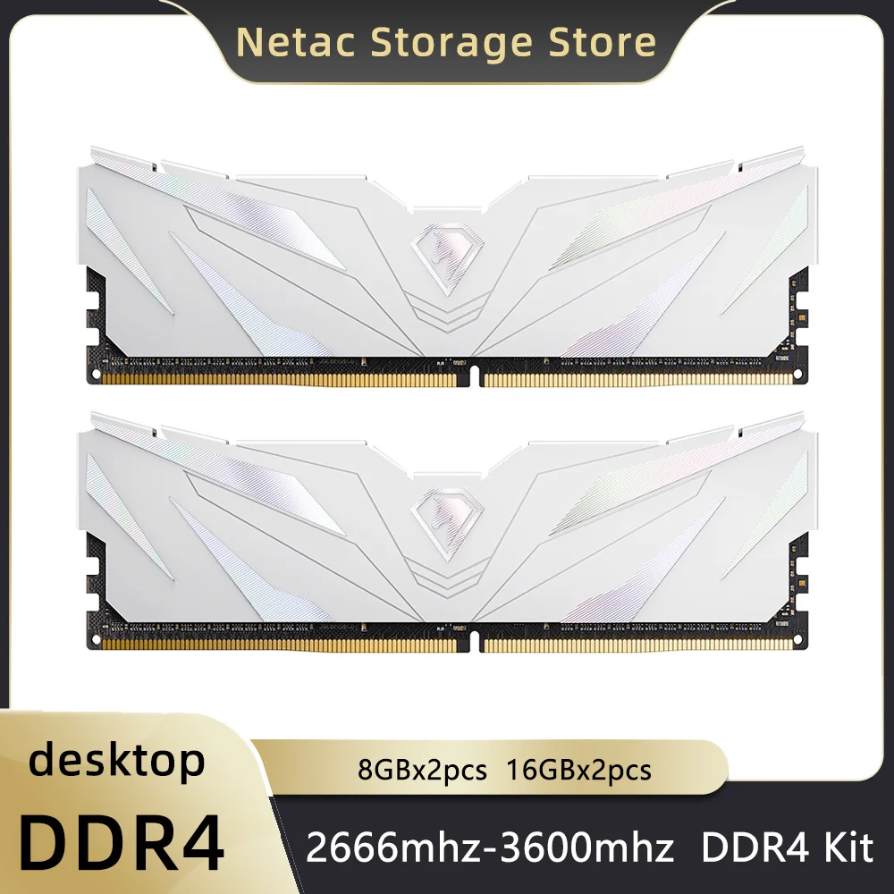 メモリー Netac DDR4-3200 32GB(16GBx2) White Netac DDR4 DRAM 32GB Kit16GBx2 C16 3200MHz XMP 2.0 Dual Channel