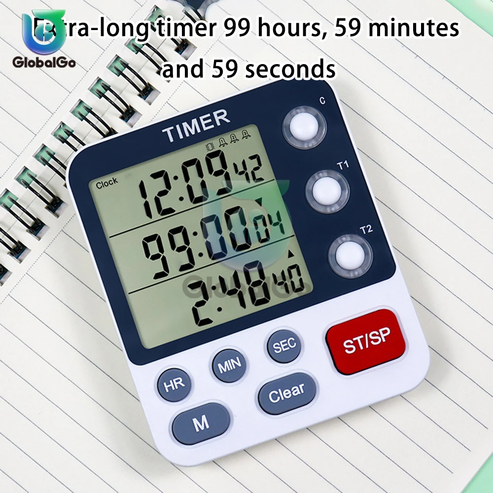 Tri-Channel Digital Kitchen Timer with Adjustable Volume, Memory Function, and Magnetic Stand