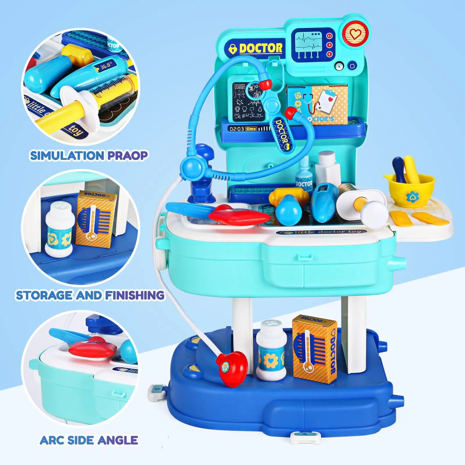 Kids Doctor toolkits bag, cute design with functional medical pieces, best gifts for kids