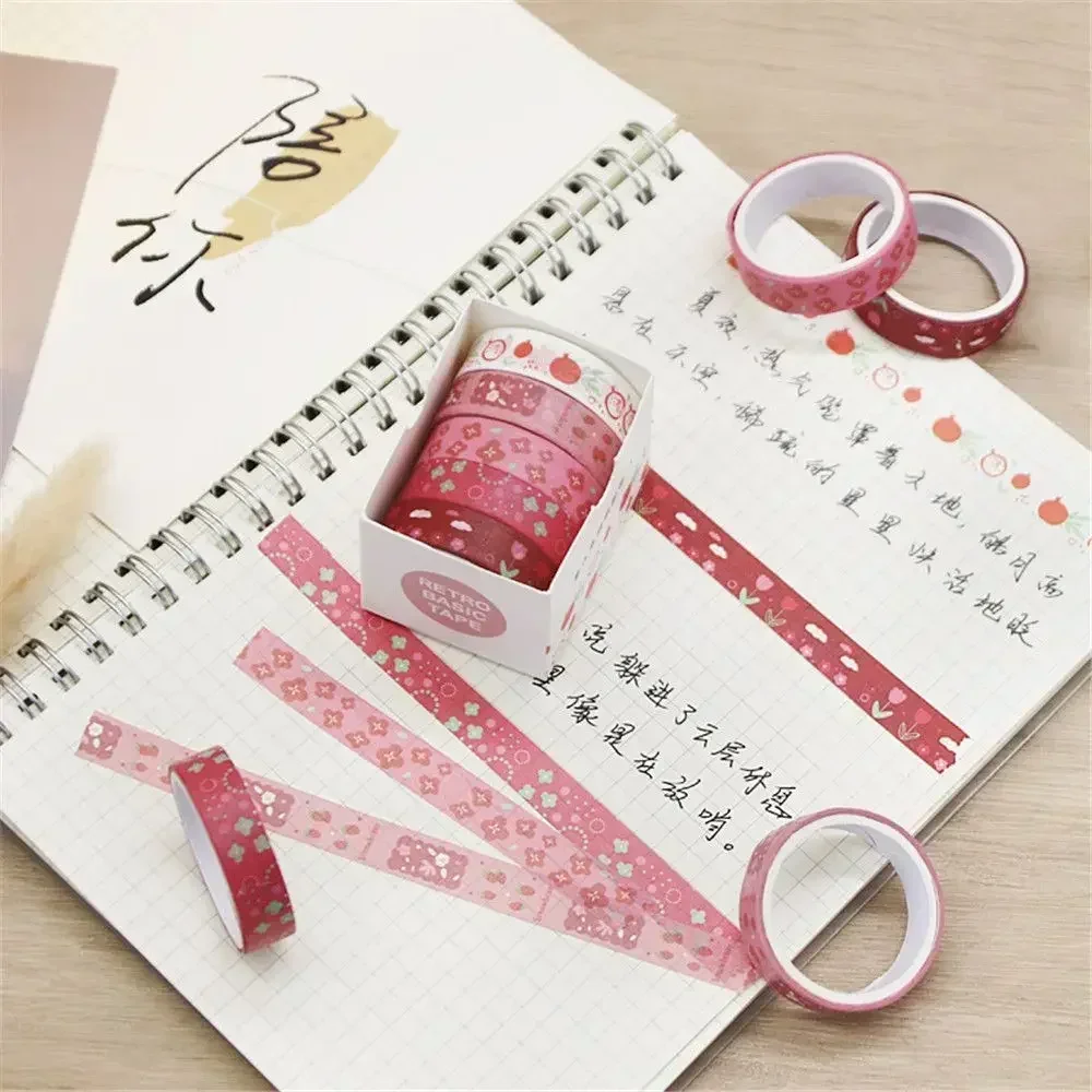 5 롤/상자 Washi 테이프 귀여운 장식 마스킹 테이프 세트 Scrapbooking 접착 테이프 학생 문구 학교 용품 선물