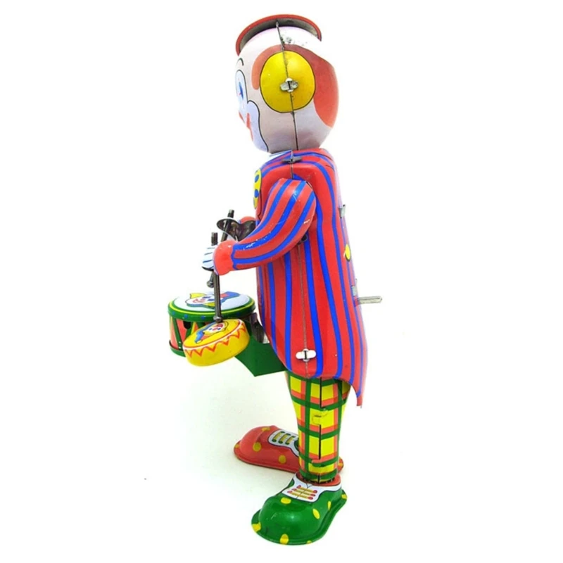 Nostalgic Wind up Clown Drumming Toy for Bar Desktop Accessories Tinplate Circus Vintage Style Photo Props