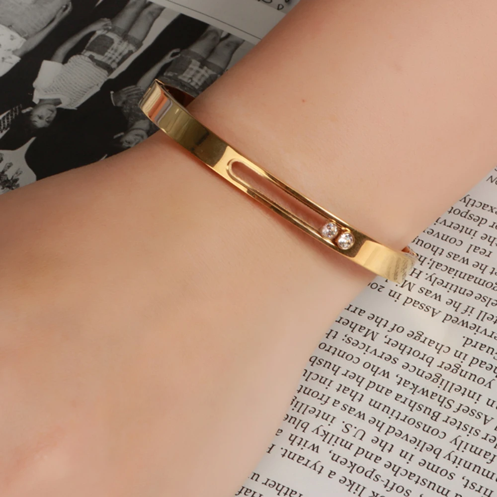 CZ Golden Stainless Steel Woman Bangle Bracelet Crystal Rhinestones Sliding Wedding Party Band Wristband Jewellery Gift bangle bracelet crystal bracelets stainless steel bracelet