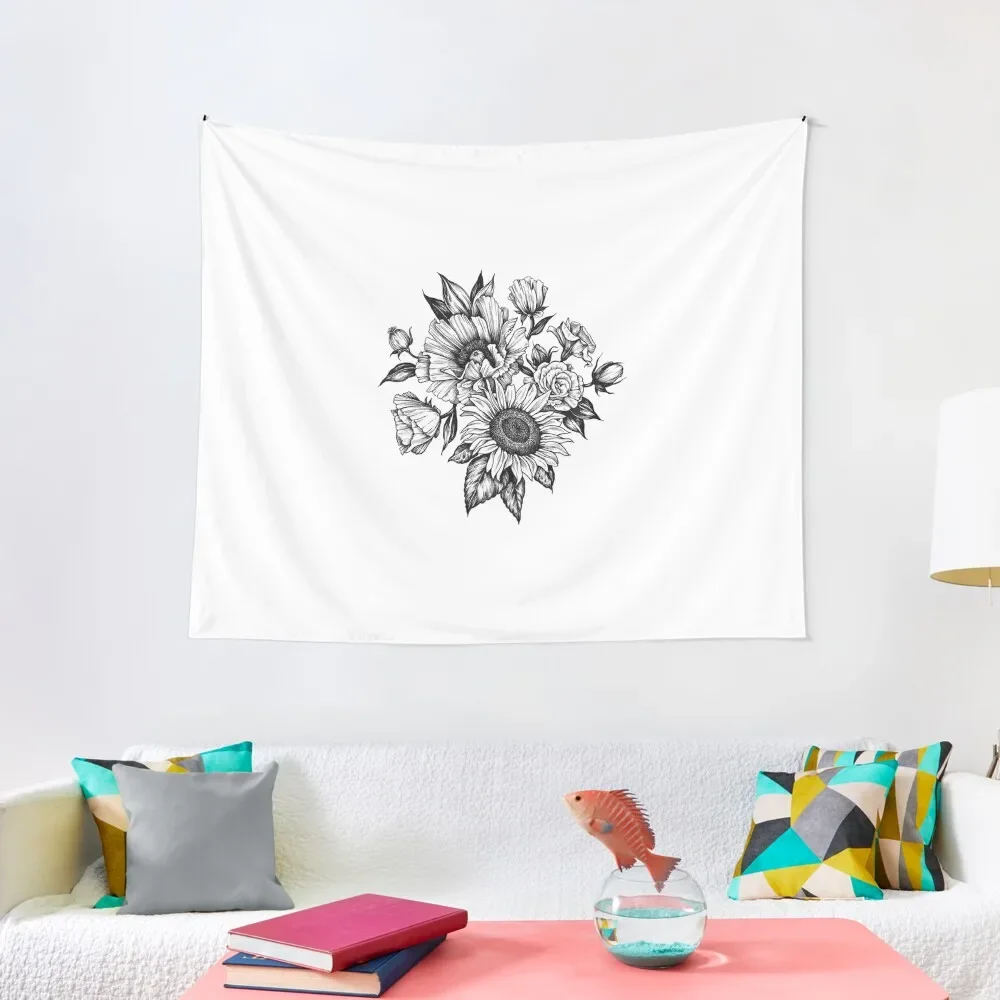 

flowers in ink Tapestry Things To The Room Outdoor Decoration Wall Hangings Decoration Tapestry