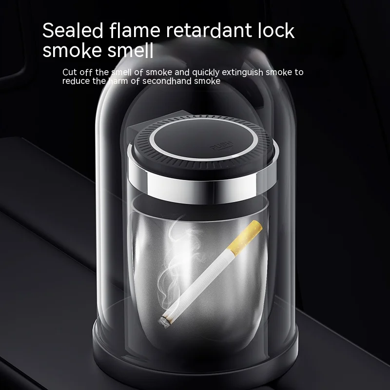 Car Ashtray,Portable Ashtray,Car Ashtray with Lid Smell Proof Stainless Steel Blue Led Fireproof One Touch Open