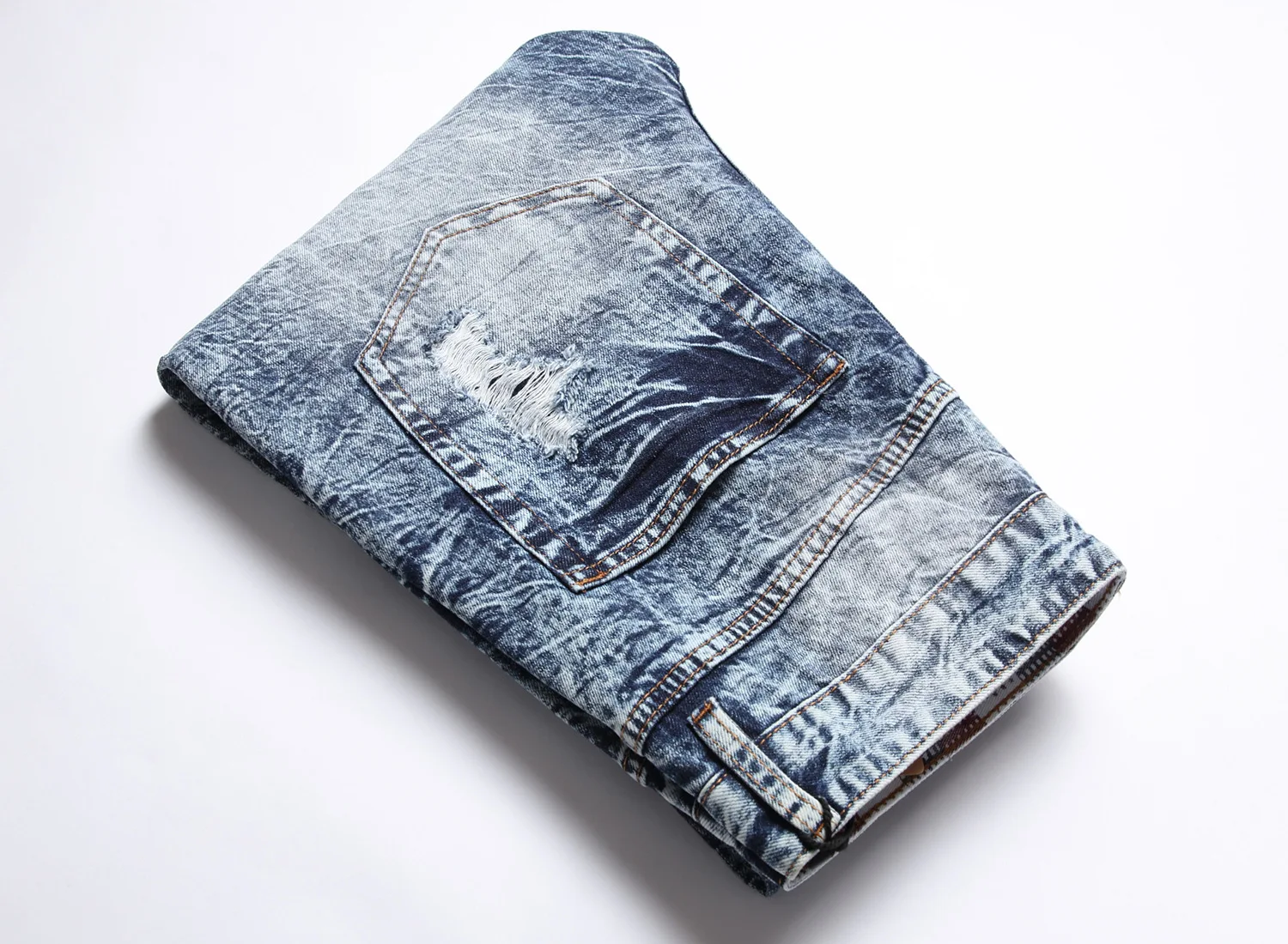 Autumn and winter high-end brand ripped jeans male Korean light trend elastic small feet fashion large size slim pants