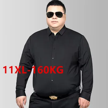 남성용 긴팔 비즈니스 셔츠, 플러스 사이즈, 큰 11XL 10XL 9XL 패치워크, 블랙 옐로우, 소셜 드레스 셔츠, 가을, 화이트, 신상