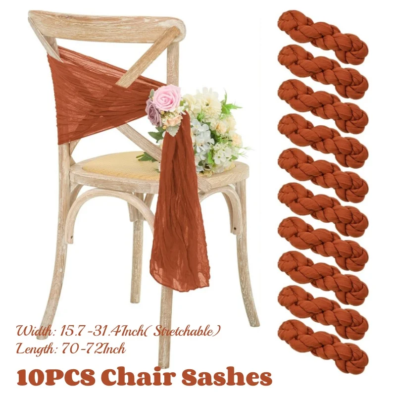 

10PCS Terracotta Wedding Cheesecloth Chair Sashes 70Inch Bows Designed Chair Sashes Party Banquet Restaurant Hotel Chair Covers