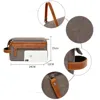 Durable Canvas Zipper Toiletry Bag With Leather Handle Travel Men Wash Shaving Waterproof Storage Bag Women Makeup Organizer Bag 6