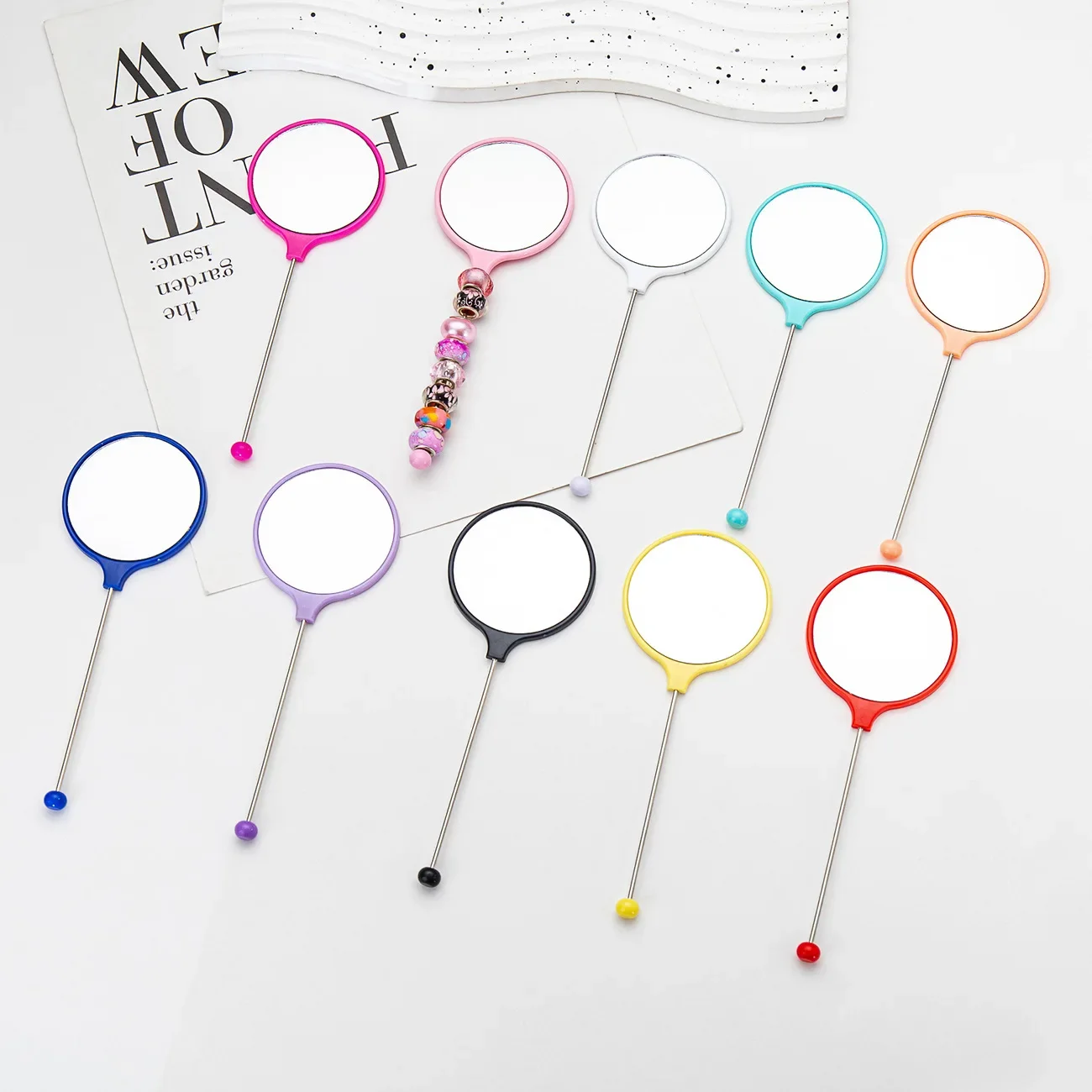 DIY Beaded Mirror Portable Handheld Beadable Bliss Mirrors Makeup Mirror Bookmark for Teachers Student Gift Stationery 40pcs