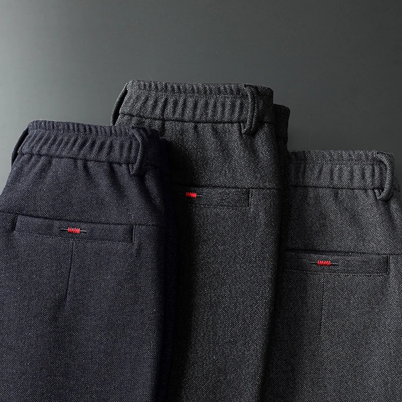 Winter Warm Men's Brushed Casual Pants Business Straight Slim Thick Fleece Trousers Plush Brand Male Clothes 28-38 6