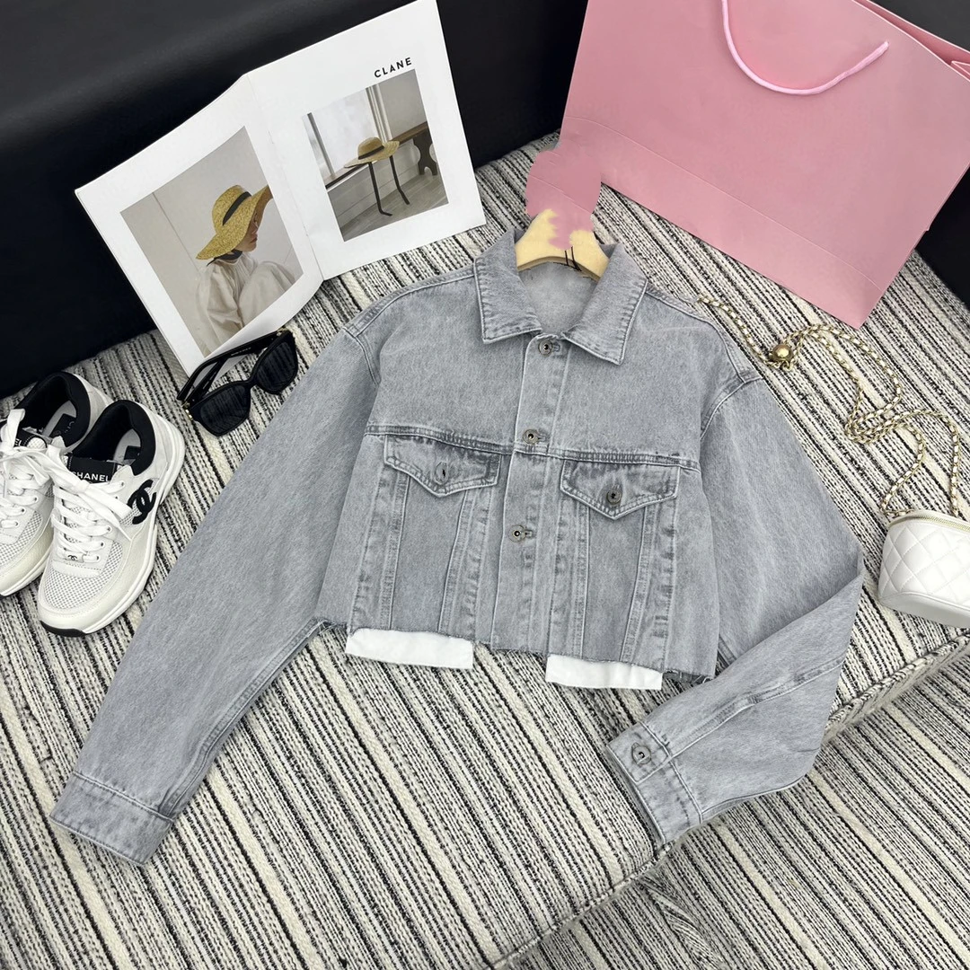 

23 Early fall new girly style sweet temperament slimming letter applied-cloth embroidered denim short coat