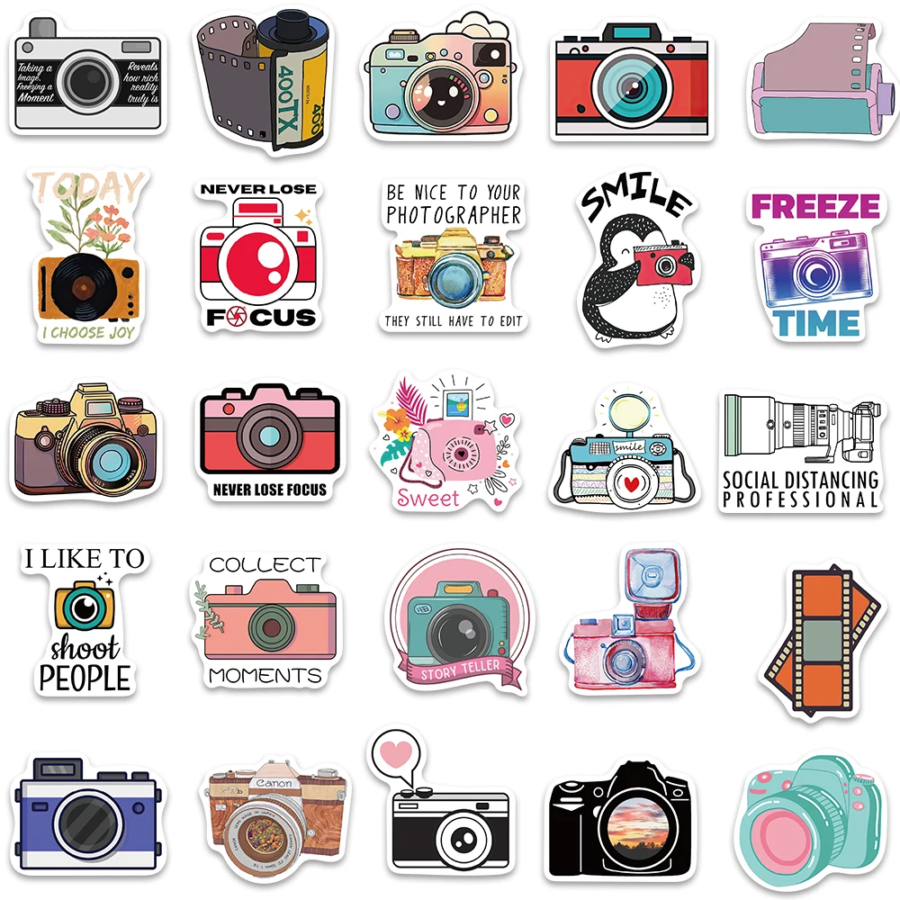 50 Stuks Cartoon Fotograaf Camera Stickers Esthetische Graffiti Stickers Voor Laptop Bagage Skateboard Plakboek Dagboek Stickers