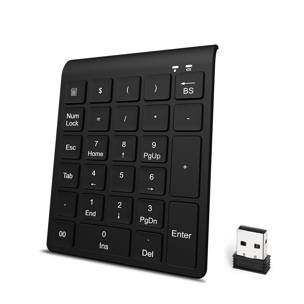 

28 keys Rechargeable Ultra Slim 2.4 GHz Wireless Number Numeric Keypad Keyboard with Extensions 10 Key for Laptop PC