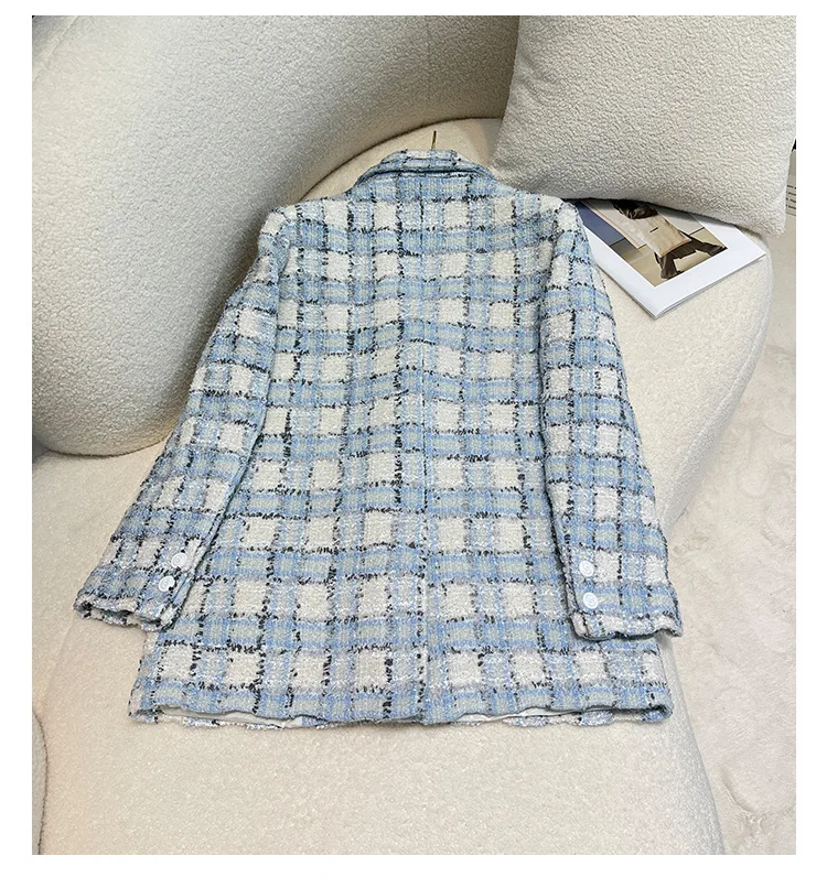 【未使用】tweed plaid middle coat Sサイズ ZARA Women's Size M Tweed Plaid Long Blue Grey Vest Jacket