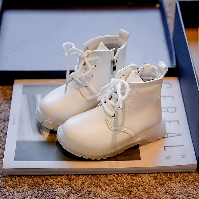 

1-6 2022 New Autumn Winter Children Shoes PU Leather Kids Boots Brand Girls Boys Casual Ankle Boots Lace-up Zip Fashion Sneakers