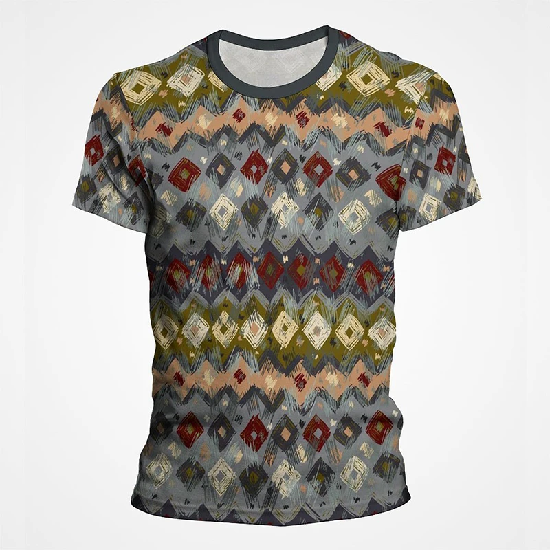 

Men Summer Casual T Shirt Irregular Wave Curve Line Printing Tops Stripe Geometry Abstract Graphic Streetwear Women Cool T-shirt
