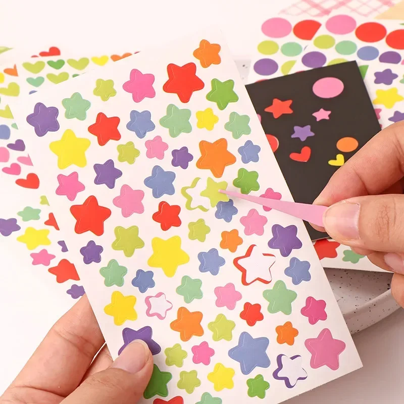 Decorative Stickers 6pcs Clipbook Self-adhesive Adhesive Album Decoration Accessories DIY Star Heart Dots Color Handicrafts