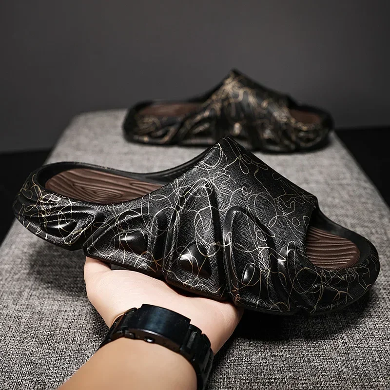 

Fashion Men's Print Bathroom Slippers Light EVA Home Shoes for Men Soft Beach Sandals Man Waterproof Comfortable House Slides